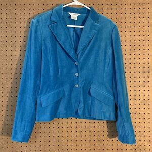 Vintage Blazer Jacket Preppy Academia Teal‎ Velvet Glam George 90s Y2K Funky 14